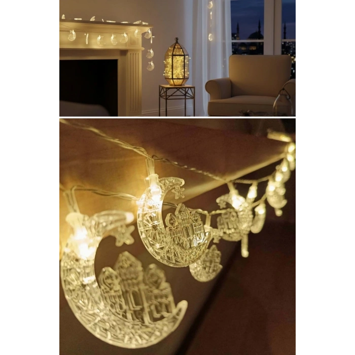 Hilal ve Cami Şekilli 3.5 Metre USB LED Işık – 20 LED’li Dekoratif Ramazan Dekorasyonu ve Ortam Aydınlatması