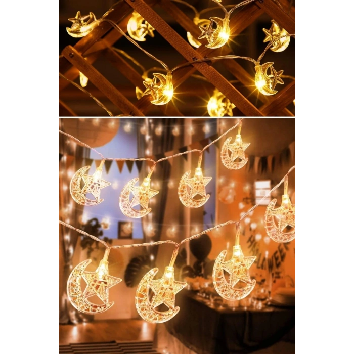 Hilal ve Yıldız Şekilli 3.5 Metre USB LED Işık – 20 LED’li Dekoratif Ramazan Dekorasyonu ve Ortam Aydınlatması