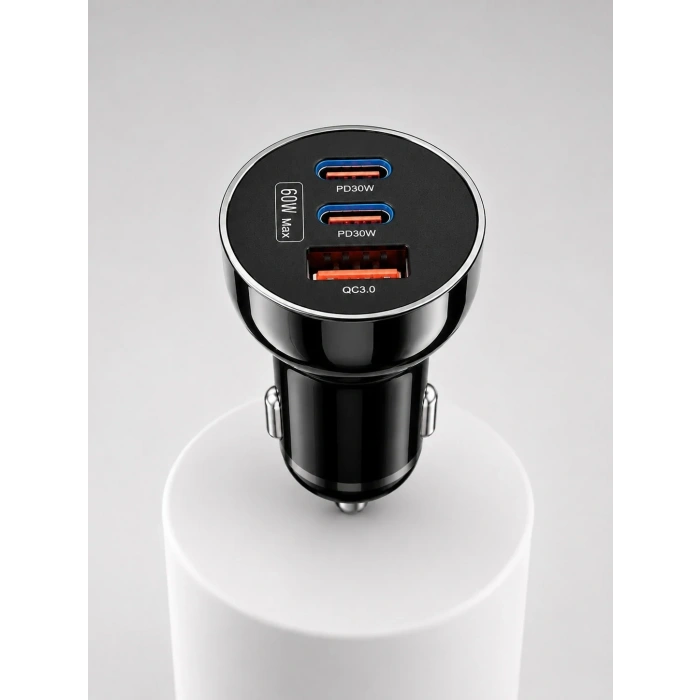 Hızlı Şarj Adaptörü 60w Çift Type-c Ve Usb Uyumlu Araç İçi