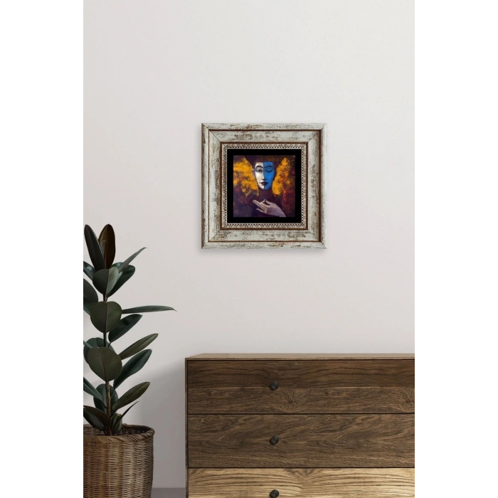 İki Ruh Hali Kadın Çerçeveli Taş Tablo 20 cm