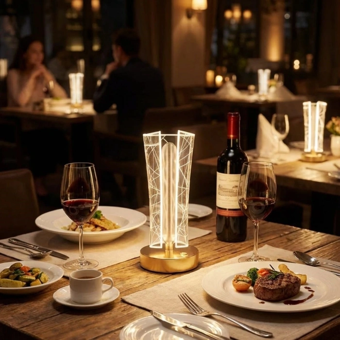 İki Yandan Kavisli Silindirik Geometrik Çizgi Model Kristal LED Masa Lambası – Dokunmatik, 3 Renk Işık Modlu, Şarjlı Dekoratif Gece Lambası (5365)