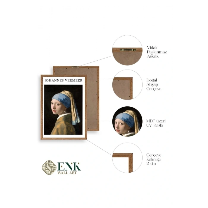 İnci Küpeli Kız Ahşap Çerçeveli Tablo 17 x 23