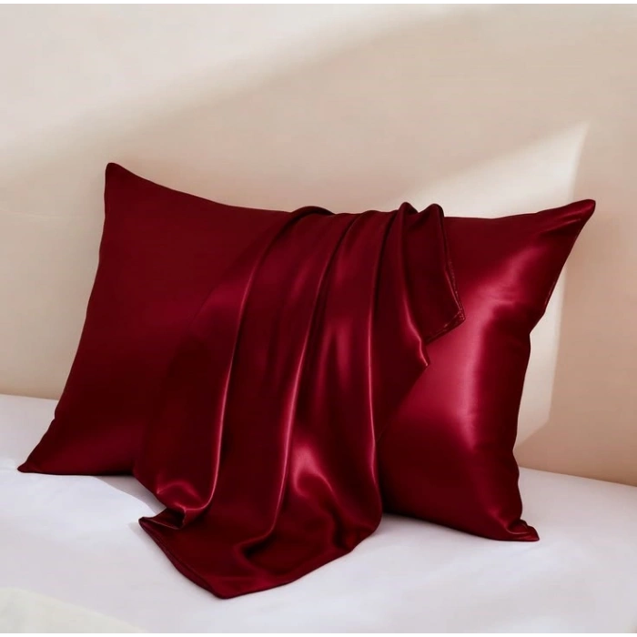 İpek Dokulu Mikrosaten Saten Yastık Kılıfı 50x70 (2’li Set) – Bordo – Saç ve Cilt Dostu