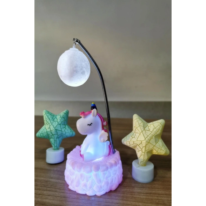 Işık Altında Renk Değiştiren Pembe Unicorn Dekoratif Gece Lambası (5365)
