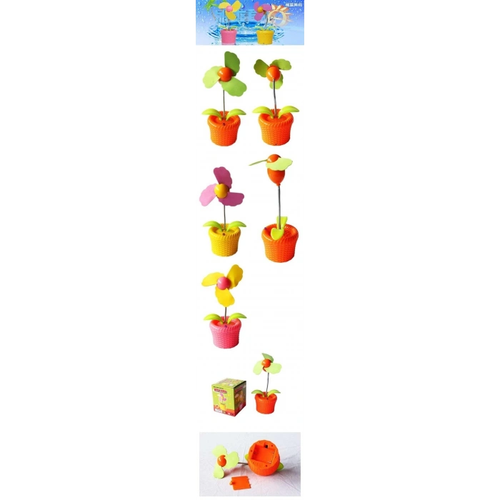 Işıklı Çiçekli Fan Pilli USB'li Saksı Çiçek Tasarımlı Aparat (5365)