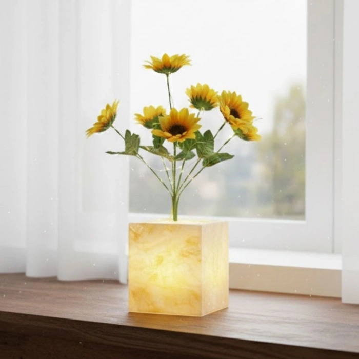 Lighted Artificial Flower – Yellow Potted LED Decorative Plant, Desktop and Home Office Illuminated Ornamental Plant (5365)