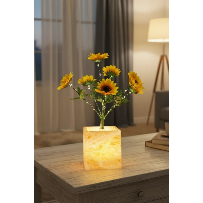 Işıklı Yapay Çiçek – Sarı Saksılı LED Dekoratif Bitki, Masaüstü ve Ev Ofis Aydınlatmalı Süs Bitkisi