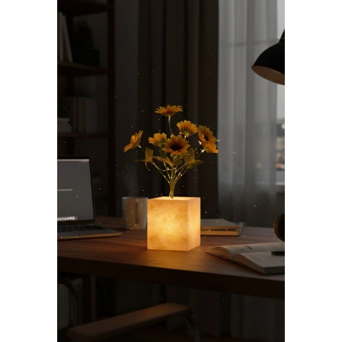 Işıklı Yapay Çiçek – Sarı Saksılı LED Dekoratif Bitki, Masaüstü ve Ev Ofis Aydınlatmalı Süs Bitkisi