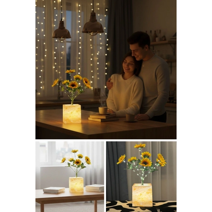 Işıklı Yapay Çiçek – Sarı Saksılı LED Dekoratif Bitki, Masaüstü ve Ev Ofis Aydınlatmalı Süs Bitkisi
