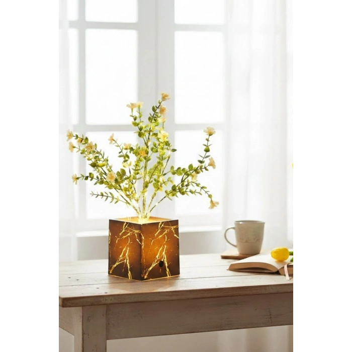 Işıklı Yapay Çiçek – Siyah Saksılı LED Dekoratif Bitki, Masaüstü ve Ev Ofis Aydınlatmalı Süs Bitkisi