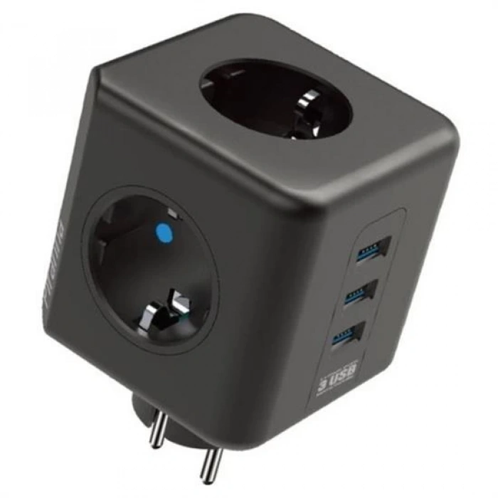 Isıya Dayanıklı Termal Akım Korumalı ve Çocuk Korumalı 3 Priz Girişli 3 USB Girişli Küp Priz (5365)