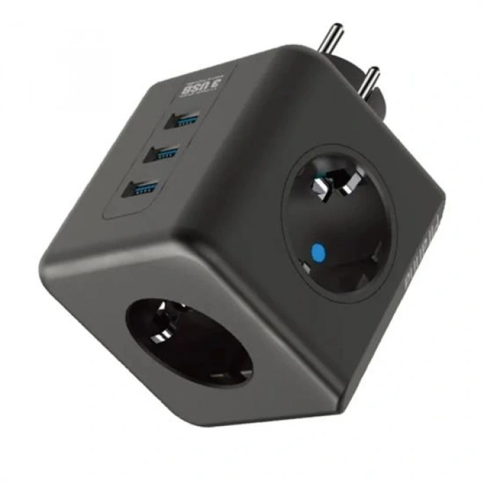 Isıya Dayanıklı Termal Akım Korumalı ve Çocuk Korumalı 3 Priz Girişli 3 USB Girişli Küp Priz (5365)