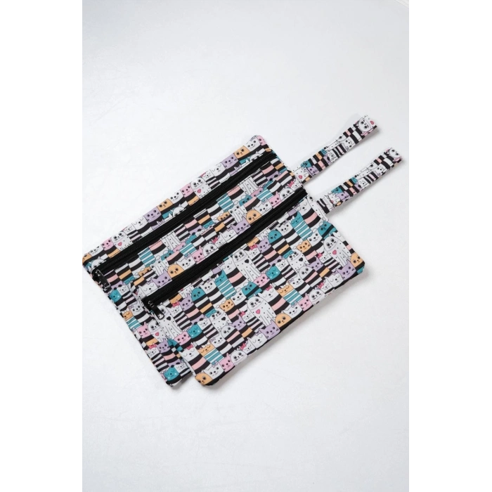 Islak/kuru Kirli Temiz Kıyafet, Mayo, Bebek Çamaşır Çantası - Sıvı Geçirmez Kedili