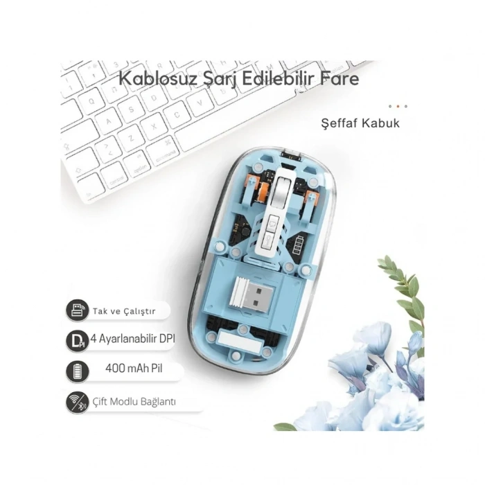 Kablosuz Mavi 501 Bluetooth Mouse Ergonomik Tasarım