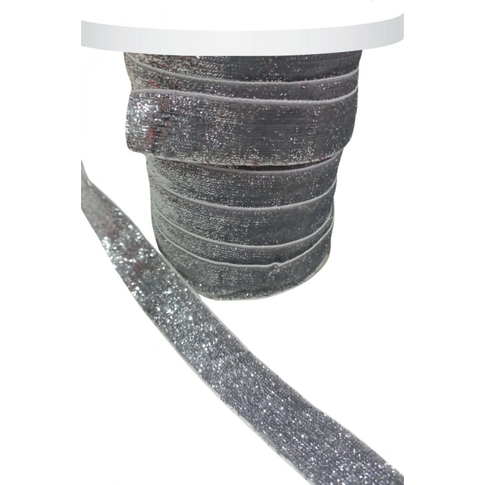 Kadife Kurdele Simli 2 Cm Gümüş 10 Metre