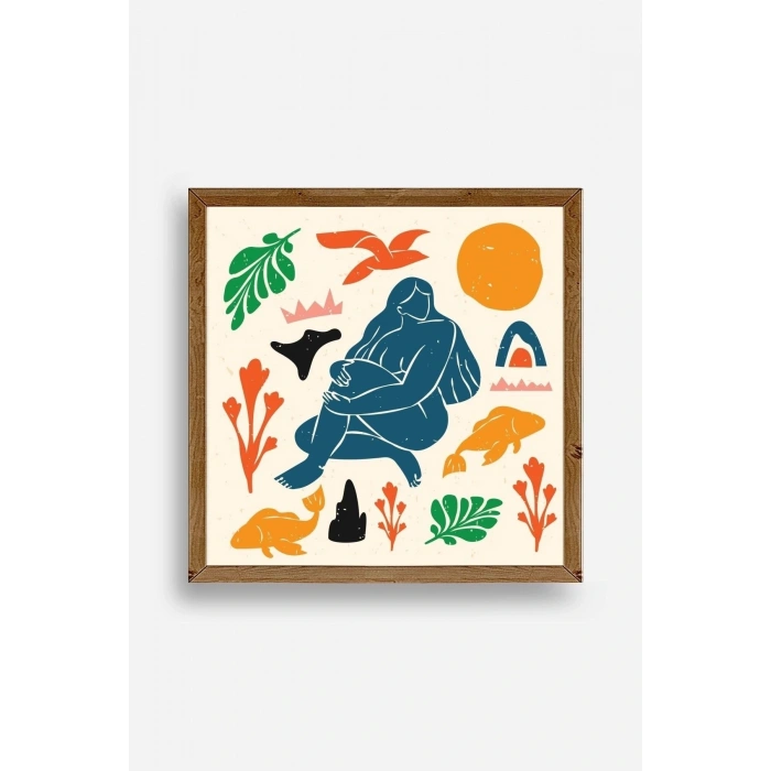Kadın Ahşap Çerçeveli Tablo 23 x 23