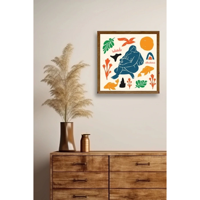 Kadın Ahşap Çerçeveli Tablo 23 x 23