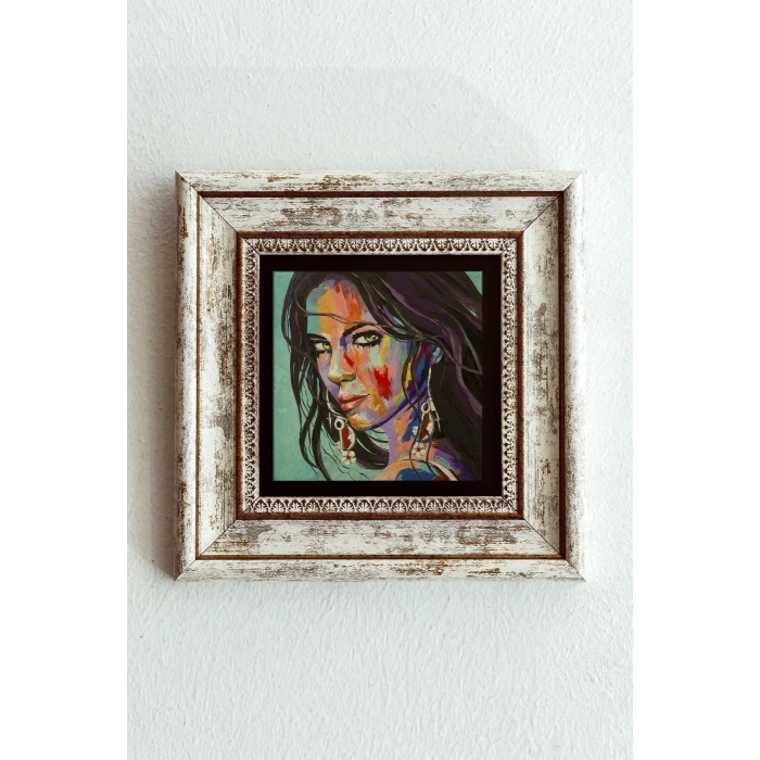 Kadın Çerçeveli Taş Tablo , Çerçeveli Taş Duvar Dekoru-enkcrcvtbl-00181 20 cm