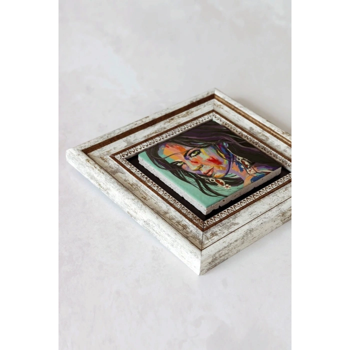 Kadın Çerçeveli Taş Tablo , Çerçeveli Taş Duvar Dekoru-enkcrcvtbl-00181 20 cm