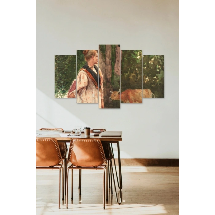 Kadın Manzarası 5 Parçalı Mdf Tablo 60 x 100