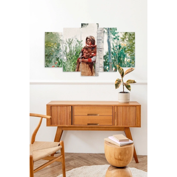 Kadın Manzarası 5 Parçalı Mdf Tablo 60 x 100