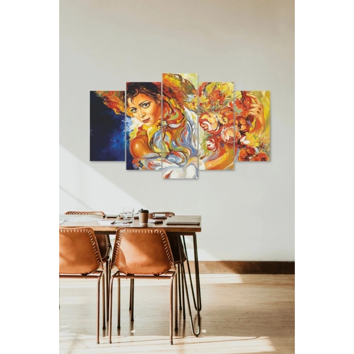 Kadın Manzarası 5 Parçalı Mdf Tablo 60 x 100