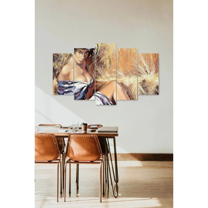 Kadın Manzarası 5 Parçalı Mdf Tablo 60 x 100