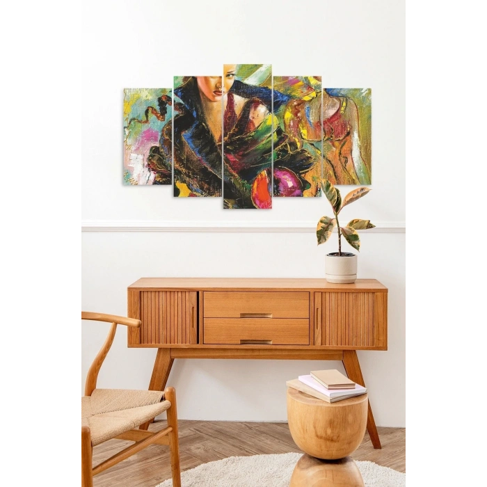 Kadın Manzarası 5 Parçalı Mdf Tablo 60 x 100