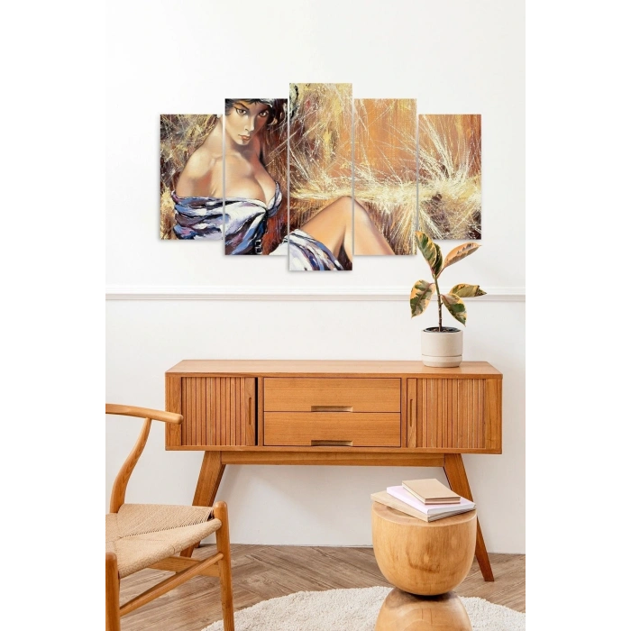 Kadın Manzarası 5 Parçalı Mdf Tablo 60 x 100