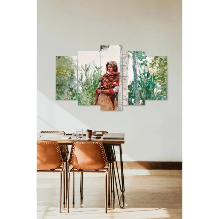 Kadın Manzarası 5 Parçalı Mdf Tablo 60 x 100