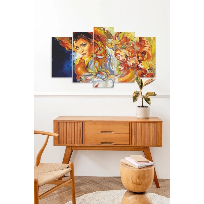 Kadın Manzarası 5 Parçalı Mdf Tablo 60 x 100