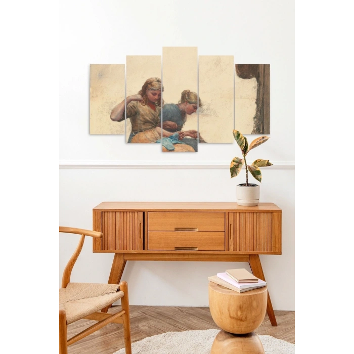 Kadın Manzarası 5 Parçalı Mdf Tablo 60 x 100