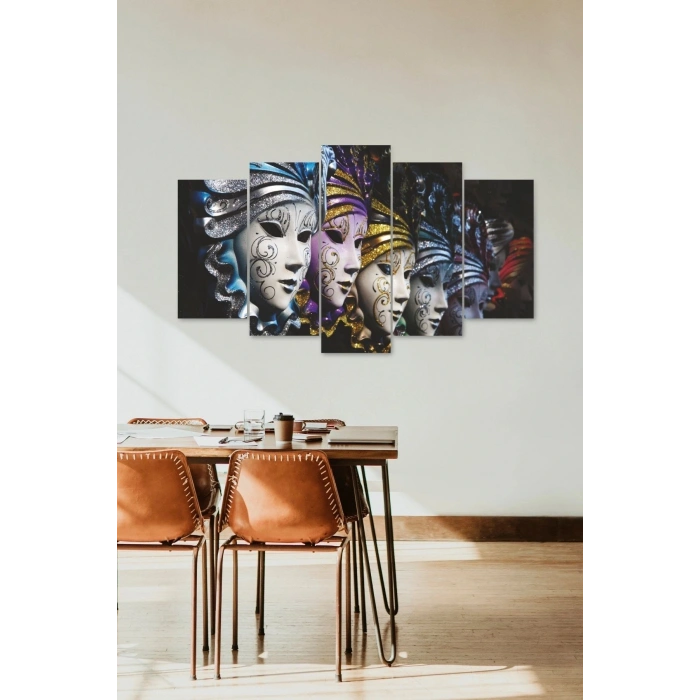 Kadın Maskeler Manzarası 5 Parçalı Mdf Tablo 60 x 100