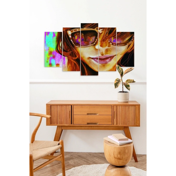 Kadın Portre 5 Parçalı Mdf Tablo 60 x 100