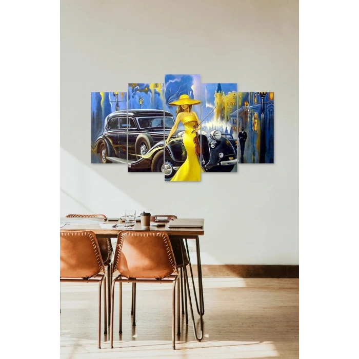 Kadın ve Araba 5 Parçalı Mdf Tablo 60 x 100