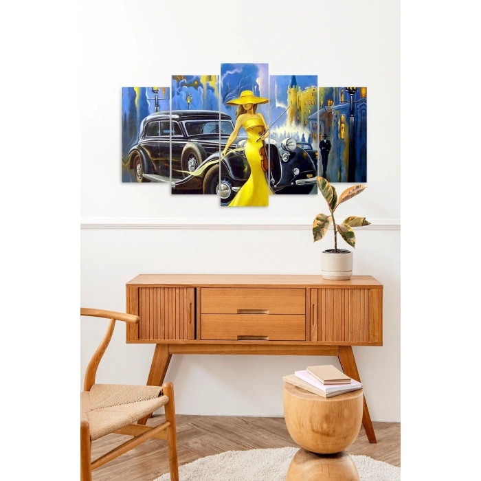 Kadın ve Araba 5 Parçalı Mdf Tablo 60 x 100