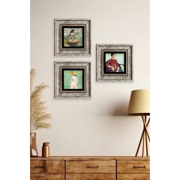 Kadınlar 3 lü Set Çerçeveli Taş Tablo 20 cm
