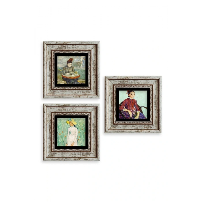 Kadınlar 3 lü Set Çerçeveli Taş Tablo 20 cm