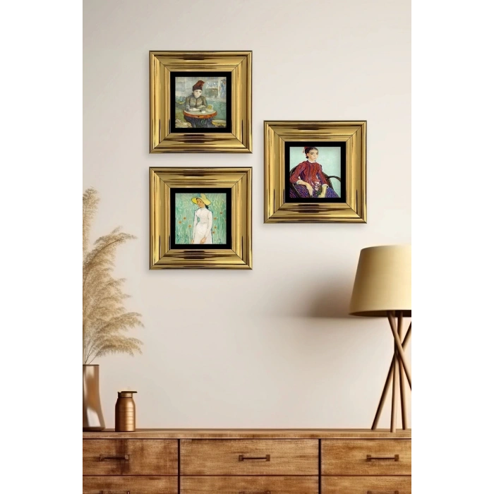 Kadınlar 3 lü Set Çerçeveli Taş Tablo 20 cm
