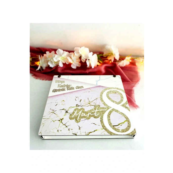 Kadınlar Günü Ahşap Kutulu Ahşap Defter Kalem Seti - Pmb1