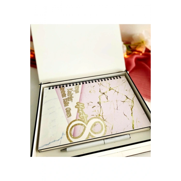 Kadınlar Günü Ahşap Kutulu Ahşap Defter Kalem Seti - Pmb1