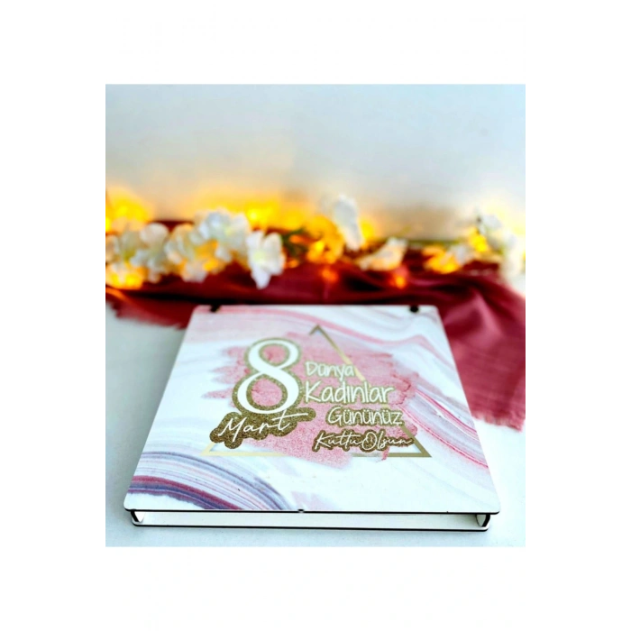 Kadınlar Günü Ahşap Kutulu Ahşap Defter Kalem Seti - Pmbe2