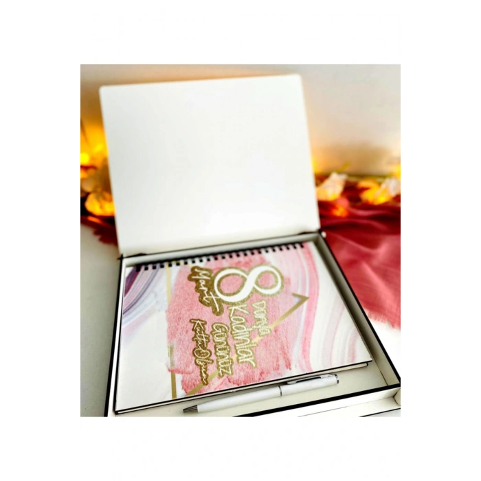 Kadınlar Günü Ahşap Kutulu Ahşap Defter Kalem Seti - Pmbe2