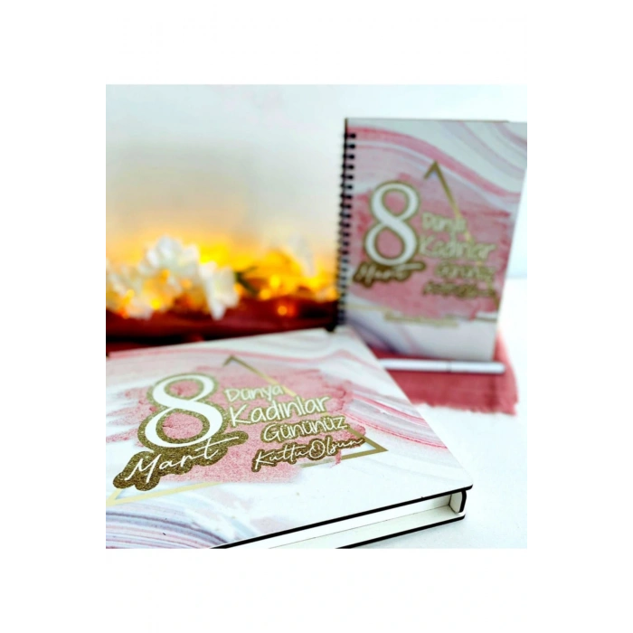 Kadınlar Günü Ahşap Kutulu Ahşap Defter Kalem Seti - Pmbe2