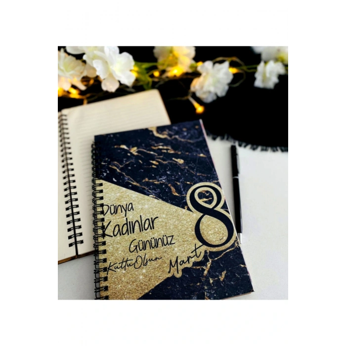 Kadınlar Günü Siyah Gold Defter Kalem Seti