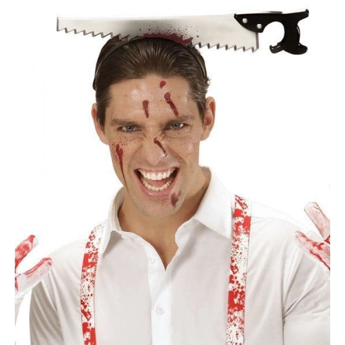 Kafaya Saplanmış Halloween Kanlı Testere Şaka Tacı (5365)