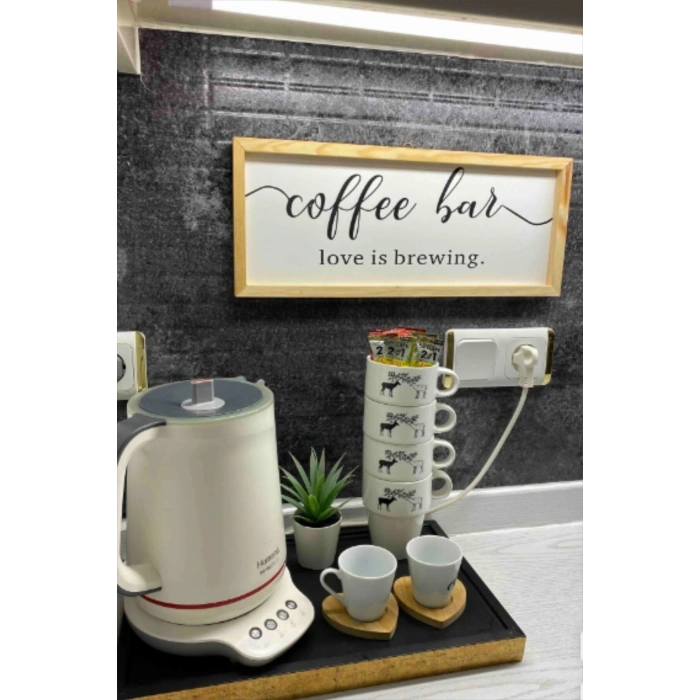 Kahve Köşesi Coffee Bar Love Is Brewing Ahşap Çerçeve - Naturel 50 x 110