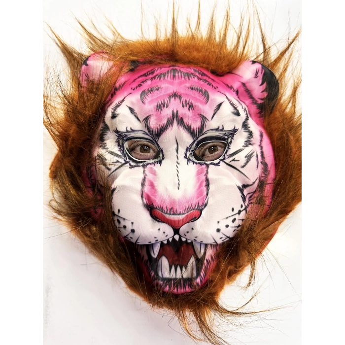 Kahverengi Saçlı Pembe Yüz Kurt Maske Kaplan Maske Mega Peluş 26 No (5365)