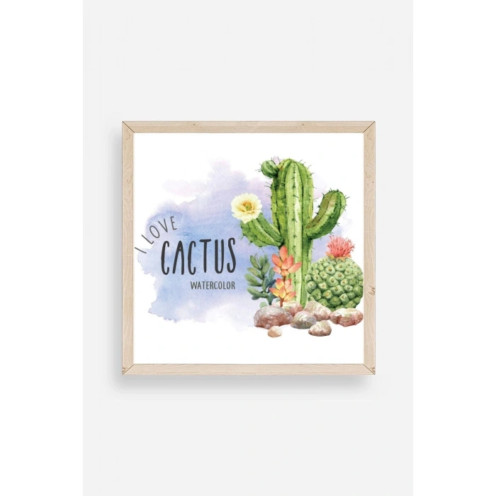 Kaktüs Ahşap Çerçeveli Tablo 23 x 23