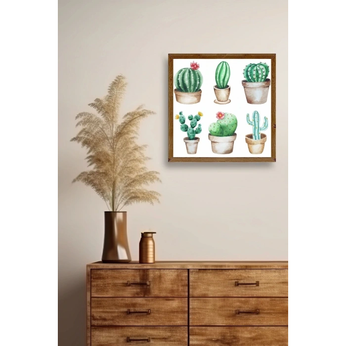 Kaktüs Ahşap Çerçeveli Tablo 23 x 23
